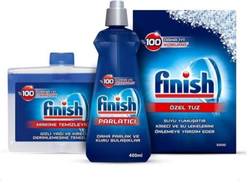 Finish Temizlik ve Bakım Seti (Parlatıcı 400 ml + Makine Temizleyici Sıvı 250 ml + Tuz 500 g). ürün görseli